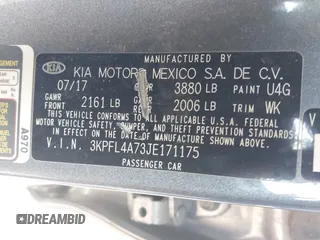 2018 Kia Forte LX with VIN 3KPFL4A73JE171175, listed as a IAAI auction lot 40983942 with 84,258 mi miles and . Bid and sale history available at DreamBid. Image 9.