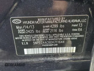 2013 Hyundai Sonata Limited z VIN 5NPEC4AC6DH711644, wystawiony jako Copart lot #61027705 z przebiegiem 65 443 mil mil oraz Szkoda całkowita • Salvage title. Historia ofert i sprzedaży dostępna na DreamBid. Obrazek 13.