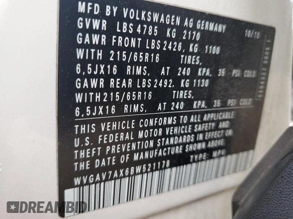 2011 Volkswagen Tiguan SEL w/Premium Navi with VIN WVGAV7AX6BW521178, listed as a Copart auction lot 56135045 with 155,438 mi miles and Clean title. Bid and sale history available at DreamBid. Image 13.
