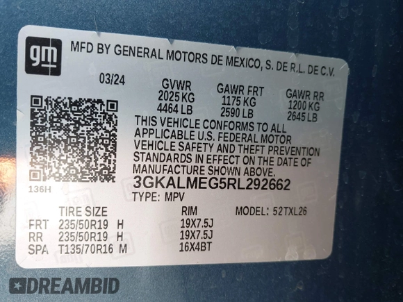 2024 GMC Terrain SLE z VIN 3GKALMEG5RL292662, wystawiony jako IAAI lot #42148356 z przebiegiem 12 939 mil mil oraz . Historia ofert i sprzedaży dostępna na DreamBid. Obrazek 9.