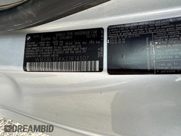 2002 BMW 3 Series M3 with VIN WBSBL934X2JR14507, listed as a Copart auction lot 48824825 with 208,770 mi miles and Clean title. Bid and sale history available at DreamBid. Image 10.