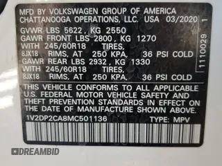 2021 Volkswagen Atlas SE with VIN 1V2DP2CA8MC501136, listed as a Copart auction lot 82998394 with 79,465 mi miles and Salvage title. Bid and sale history available at DreamBid. Image 15.