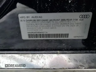 2014 Audi A8 3.0T with VIN WAURGAFD9EN002114, listed as a Copart auction lot 45370105 with 93,753 mi miles and Salvage title. Bid and sale history available at DreamBid. Image 12.