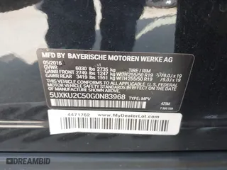 2016 BMW X6 xDrive35i with VIN 5UXKU2C50G0N83968, listed as a IAAI auction lot 41958971 with 70,738 mi miles. Bid and sale history available at carsss.com. Image 9.