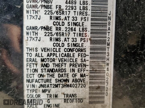 2017 Nissan Rogue SV with VIN JN8AT2MT3HW402720, listed as a Copart auction lot 46902295 with 147,460 mi miles and Salvage Title. Bid and sale history available at carsss.com. Image 15.