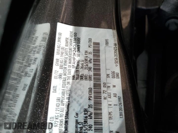 2012 Ford Focus SE z VIN 1FAHP3K24CL338153, wystawiony jako Copart lot #56161925 z przebiegiem 167 146 mil mil oraz Szkoda całkowita • Salvage title. Historia ofert i sprzedaży dostępna na DreamBid. Obrazek 12.