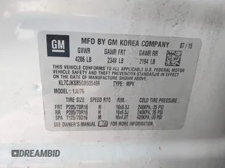 2016 Chevrolet Trax LS with VIN KL7CJKSB5GB505466, listed as a IAAI auction lot 41731831 with 161,660 mi miles. Bid and sale history available at carsss.com. Image 9.