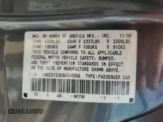 2009 Honda Accord LX-S with VIN 1HGCS123X9A010564, listed as a Copart auction lot 54785675 with 232,806 mi miles and Salvage Title. Bid and sale history available at DreamBid. Image 13.