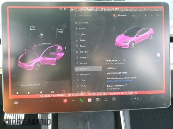 2018 Tesla Model 3 Long Range Battery with VIN 5YJ3E1EA4JF110168, listed as a Copart auction lot 50425285 with 109,295 mi miles and Salvage Title. Bid and sale history available at DreamBid. Image 9.