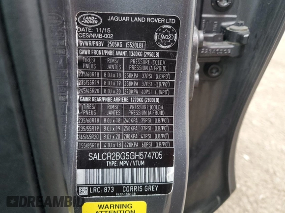 2016 Land Rover Discovery Sport HSE z VIN SALCR2BG5GH574705, wystawiony jako Copart lot #54490845 z przebiegiem 157 395 mil mil oraz Czysty tytuł • Clean title. Historia ofert i sprzedaży dostępna na DreamBid. Obrazek 13.