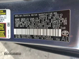 2014 Toyota Corolla L с VIN 2T1BURHE9EC023940, выставлен на аукционе Copart как лот 55325615 с пробегом 64 858 миль миль и Списание • Salvage title. История ставок и продаж доступна на DreamBid. Изображение 12.