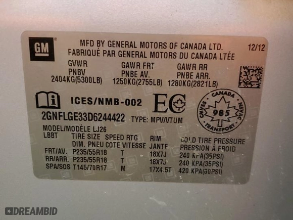 2013 Chevrolet Equinox LTZ with VIN 2GNFLGE33D6244422, listed as a Copart auction lot 44751425 with 140,579 mi miles and Salvage Title. Bid and sale history available at carsss.com. Image 13.