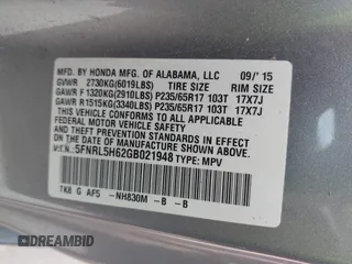2016 Honda Odyssey EX-L z VIN 5FNRL5H62GB021948, wystawiony jako IAAI lot #42269019 z przebiegiem 147 189 mil mil oraz . Historia ofert i sprzedaży dostępna na DreamBid. Obrazek 9.