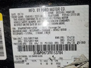 2015 Ford Fusion SE with VIN 3FA6P0H73FR153784, listed as a Copart auction lot 51756135 with 148,559 mi miles and Salvage Title. Bid and sale history available at DreamBid. Image 12.
