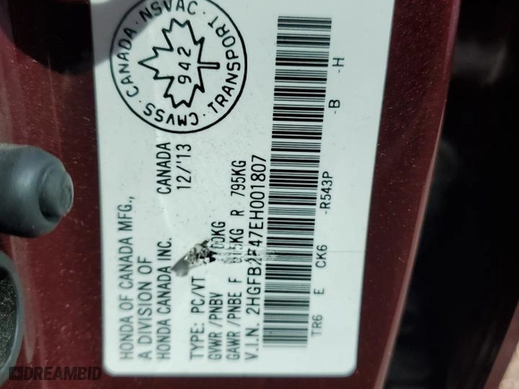 2014 Honda Civic Sedan LX with VIN 2HGFB2F47EH001807, listed as a Copart auction lot 51636245 with 214,962 mi miles and Salvage Title. Bid and sale history available at carsss.com. Image 12.