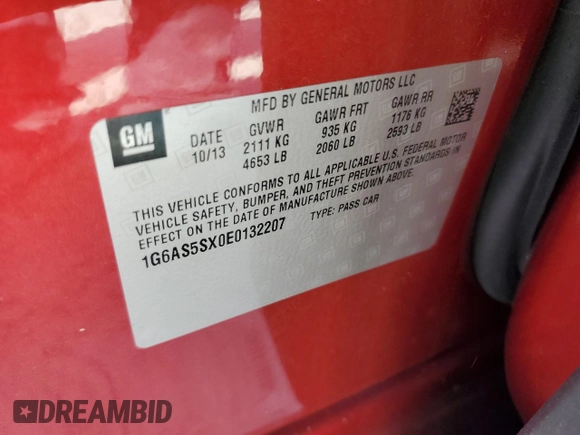 2014 Cadillac CTS Performance RWD with VIN 1G6AS5SX0E0132207, listed as a Copart auction lot 76741764 with 123,326 mi miles and Salvage title. Bid and sale history available at DreamBid. Image 13.