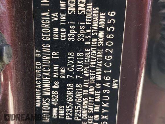 2012 Kia Sorento EX with VIN 5XYKU3A61CG206556, listed as a Copart auction lot 60078035 with Not provided miles and Salvage title. Bid and sale history available at DreamBid. Image 13.