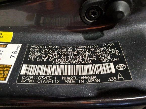 2009 Toyota Prius with VIN JTDKB20U793504638, listed as a Copart auction lot 51338805 with 189,159 mi miles and Salvage Title. Bid and sale history available at carsss.com. Image 14.