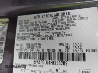 2015 Ford Fusion SE Hybrid with VIN 3FA6P0LU4FR236282, listed as a IAAI auction lot 42006659 with 146,931 mi miles and . Bid and sale history available at DreamBid. Image 9.