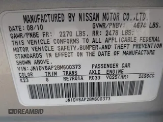2011 Infiniti G25 Sedan Journey with VIN JN1DV6AP2BM600373, listed as a IAAI auction lot 41861104 with 116,058 mi miles. Bid and sale history available at carsss.com. Image 9.