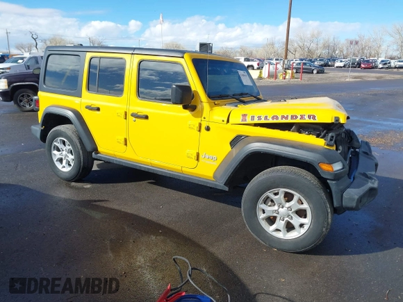 2021 Jeep Wrangler Unlimited Sport S with VIN 1C4HJXDG7MW769209, listed as a IAAI auction lot 41489629 with 37,782 mi miles. Bid and sale history available at carsss.com. Image 1.