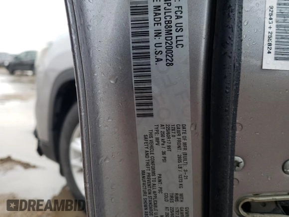 2021 Jeep Cherokee Latitude with VIN 1C4PJLCB8MD200228, listed as a Copart auction lot 46315595 with 31,551 mi miles and Salvage Title. Bid and sale history available at carsss.com. Image 13.