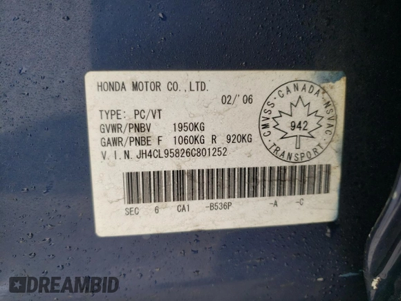 2006 Acura TSX z VIN JH4CL95826C801252, wystawiony jako Copart lot #42786525 z przebiegiem 220 775 mil mil oraz Szkoda całkowita • Salvage title. Historia ofert i sprzedaży dostępna na DreamBid. Obrazek 12.
