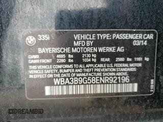 2014 BMW 3 Series 335i xDrive with VIN WBA3B9G58ENR92196, listed as a Copart auction lot 56124525 with 135,651 mi miles and Salvage title. Bid and sale history available at DreamBid. Image 12.