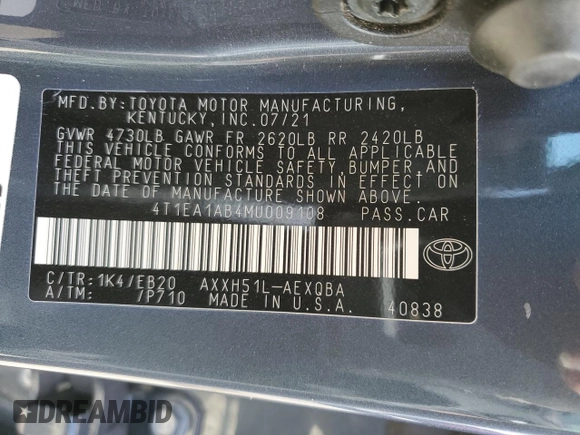2021 Toyota Avalon Hybrid XSE z VIN 4T1EA1AB4MU009108, wystawiony jako Copart lot #48405855 z przebiegiem 41 097 mil mil oraz Szkoda całkowita • Salvage title. Historia ofert i sprzedaży dostępna na DreamBid. Obrazek 12.