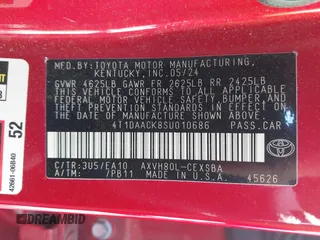 2025 Toyota Camry LE with VIN 4T1DAACK8SU010686, listed as a IAAI auction lot 41794721 with 8,080 mi miles and . Bid and sale history available at DreamBid. Image 9.