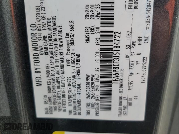 2018 Ford Mustang GT z VIN 1FA6P8CF3J5184722, wystawiony jako Copart lot #60317625 z przebiegiem 22 440 mil mil oraz Szkoda całkowita • Salvage title. Historia ofert i sprzedaży dostępna na DreamBid. Obrazek 12.