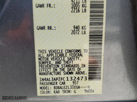 2015 Nissan Altima 2.5 SV with VIN 1N4AL3AP2FC132473, listed as a Copart auction lot 53693915 with 198,114 mi miles and Salvage Title. Bid and sale history available at carsss.com. Image 12.
