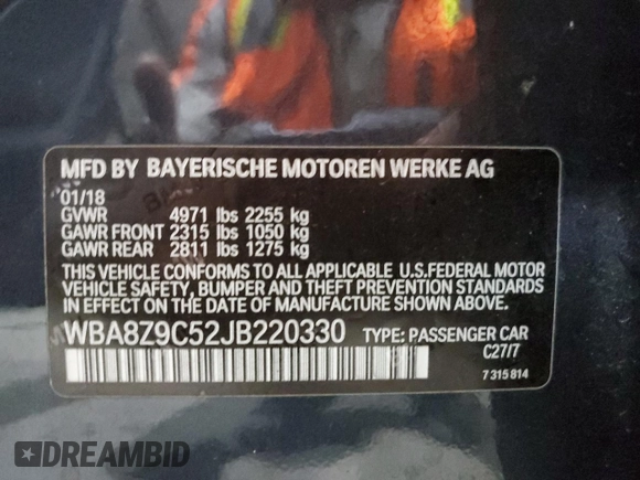 2018 BMW 3 Series 330i xDrive with VIN WBA8Z9C52JB220330, listed as a Copart auction lot 82926983 with 53,436 mi miles and Non Repairable. Bid and sale history available at carsss.com. Image 12.