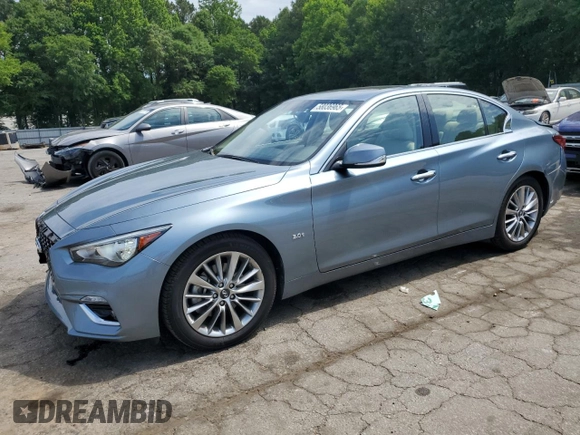 2019 Infiniti Q50 Luxe with VIN JN1EV7AP1KM510058, listed as a Copart auction lot 58036965 with 53,779 mi miles and Salvage title. Bid and sale history available at DreamBid. Image 1.