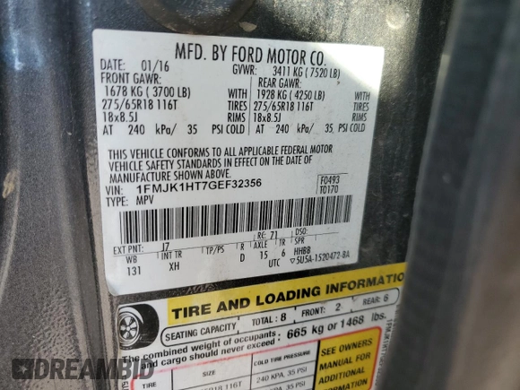2016 Ford Expedition EL XLT with VIN 1FMJK1HT7GEF32356, listed as a Copart auction lot 69113614 with 190,772 mi miles and Salvage Title. Bid and sale history available at carsss.com. Image 14.