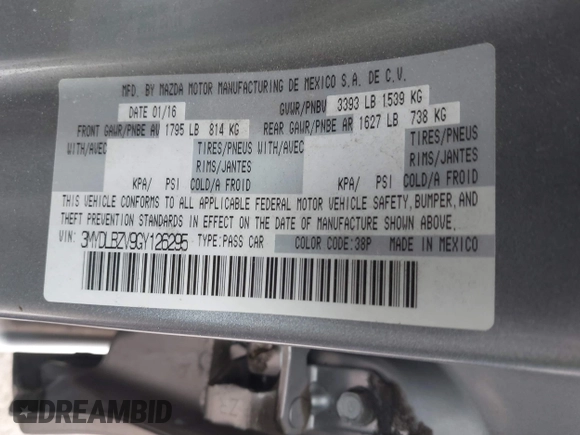 2016 Scion iA with VIN 3MYDLBZV9GY126295, listed as a IAAI auction lot 41873166 with 112,793 mi miles. Bid and sale history available at carsss.com. Image 9.