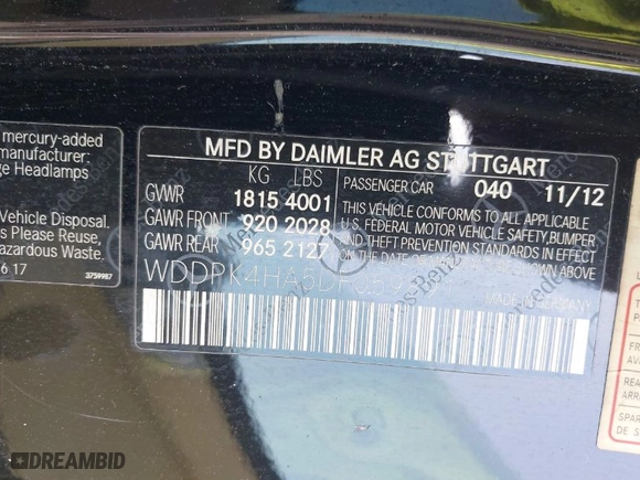 2013 Mercedes-Benz SLK-Class SLK 250 with VIN WDDPK4HA5DF059891, listed as a IAAI auction lot 42015777 with 79,255 mi miles. Bid and sale history available at carsss.com. Image 9.