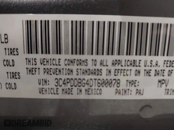 2013 Dodge Journey SXT with VIN 3C4PDDBG4DT600078, listed as a IAAI auction lot 42060076 with 167,943 mi miles and . Bid and sale history available at DreamBid. Image 9.