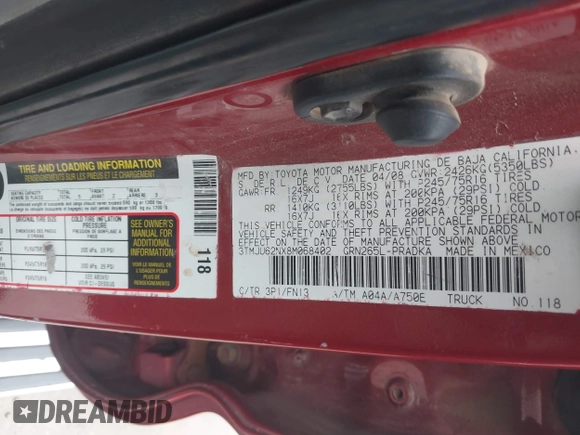 2008 Toyota Tacoma PreRunner with VIN 3TMJU62NX8M068402, listed as a IAAI auction lot 41552425 with 174,169 mi miles and . Bid and sale history available at DreamBid. Image 9.