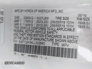 2020 Acura RDX with VIN 5J8TC2H34LL002840, listed as a IAAI auction lot 42509684 with 74,056 mi miles and . Bid and sale history available at DreamBid. Image 9.