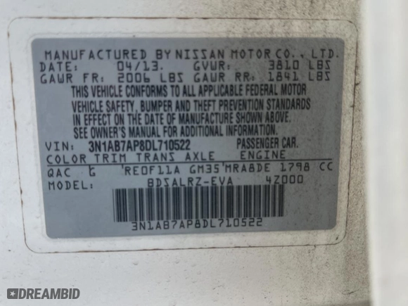 2013 Nissan Sentra SR with VIN 3N1AB7AP8DL710522, listed as a Copart auction lot 54403485 with 112,632 mi miles and Clean Title. Bid and sale history available at carsss.com. Image 10.
