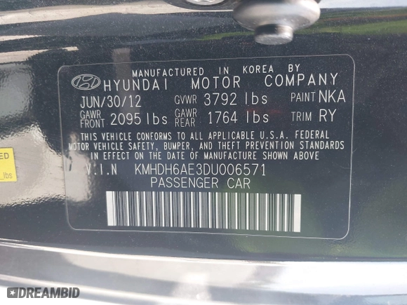 2013 Hyundai Elantra Coupe GS PZEV with VIN KMHDH6AE3DU006571, listed as a IAAI auction lot 42074843 with 161,612 mi miles. Bid and sale history available at carsss.com. Image 9.
