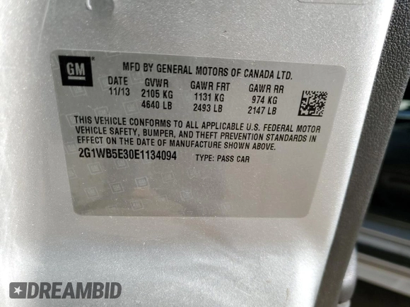 2014 Chevrolet Impala LT with VIN 2G1WB5E30E1134094, listed as a Copart auction lot 47818535 with 149,489 mi miles and Salvage Title. Bid and sale history available at DreamBid. Image 12.