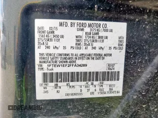 2015 Ford F-150 XLT with VIN 1FTEW1EF2FFA34289, listed as a Copart auction lot 56739435 with 120,293 mi miles and Salvage title. Bid and sale history available at DreamBid. Image 12.