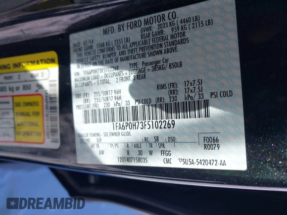 2015 Ford Fusion SE with VIN 1FA6P0H73F5102269, listed as a IAAI auction lot 41741098 with 121,926 mi miles. Bid and sale history available at carsss.com. Image 9.