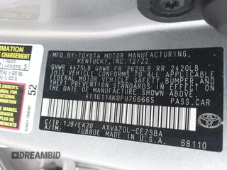 2023 Toyota Camry SE z VIN 4T1G11AK0PU766665, wystawiony jako IAAI lot #42202075 z przebiegiem 59 320 mil mil oraz . Historia ofert i sprzedaży dostępna na DreamBid. Obrazek 9.