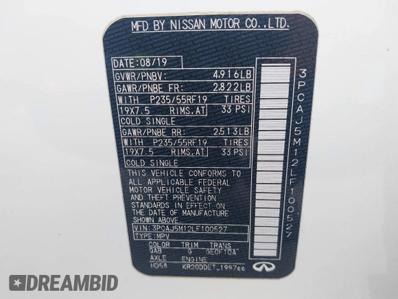 2020 Infiniti QX50 Luxe с VIN 3PCAJ5M12LF100527, выставлен на аукционе IAAI как лот 42231641 с пробегом 53 859 миль миль и . История ставок и продаж доступна на DreamBid. Изображение 9.
