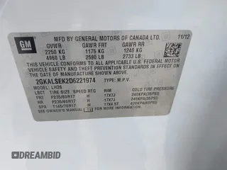 2013 GMC Terrain SLE with VIN 2GKALSEK2D6221974, listed as a IAAI auction lot 42669436 with 214,802 mi miles and . Bid and sale history available at DreamBid. Image 9.