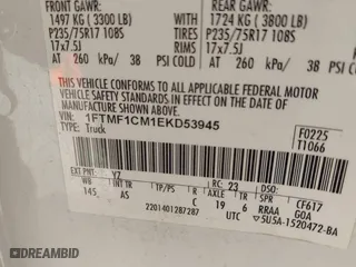 2014 Ford F-150 XL with VIN 1FTMF1CM1EKD53945, listed as a IAAI auction lot 41889789 with 296,163 mi miles. Bid and sale history available at carsss.com. Image 9.