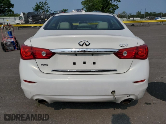 2015 Infiniti Q50 Premium with VIN JN1BV7AR3FM400123, listed as a Copart auction lot 58778025 with 59,606 mi miles and Salvage title. Bid and sale history available at DreamBid. Image 6.